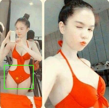 Ngọc Trinh 'nổi đóa' khi bị chế ảnh mặc bikini có in hình cờ Trung Quốc