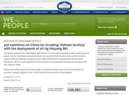 Hơn 130 nghìn chữ ký đề nghị Mỹ trừng phạt Trung Quốc